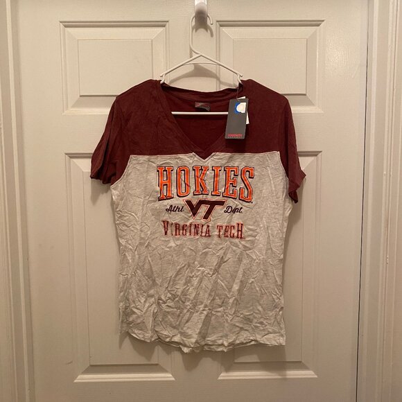 Knights Apparel Tops - NWT Virginia Tech Hokies Women's V-Neck Gray Maroon Short Sleeve T-Shirt Large